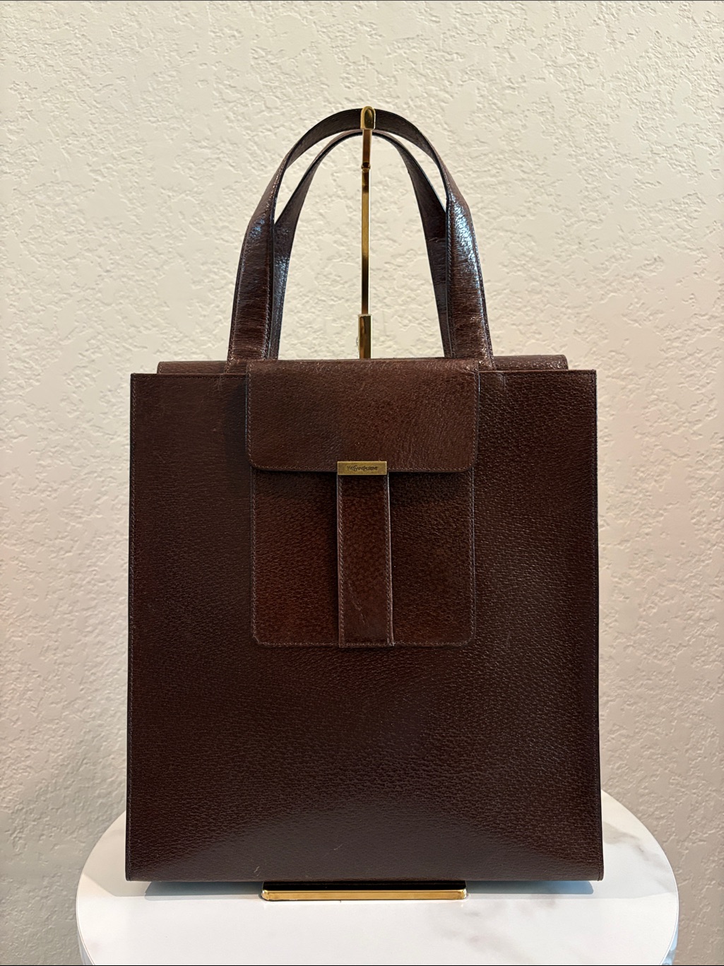 Yves Saint Laurent Ysl Brown Leather Vintage Tote Bag Hand Bag